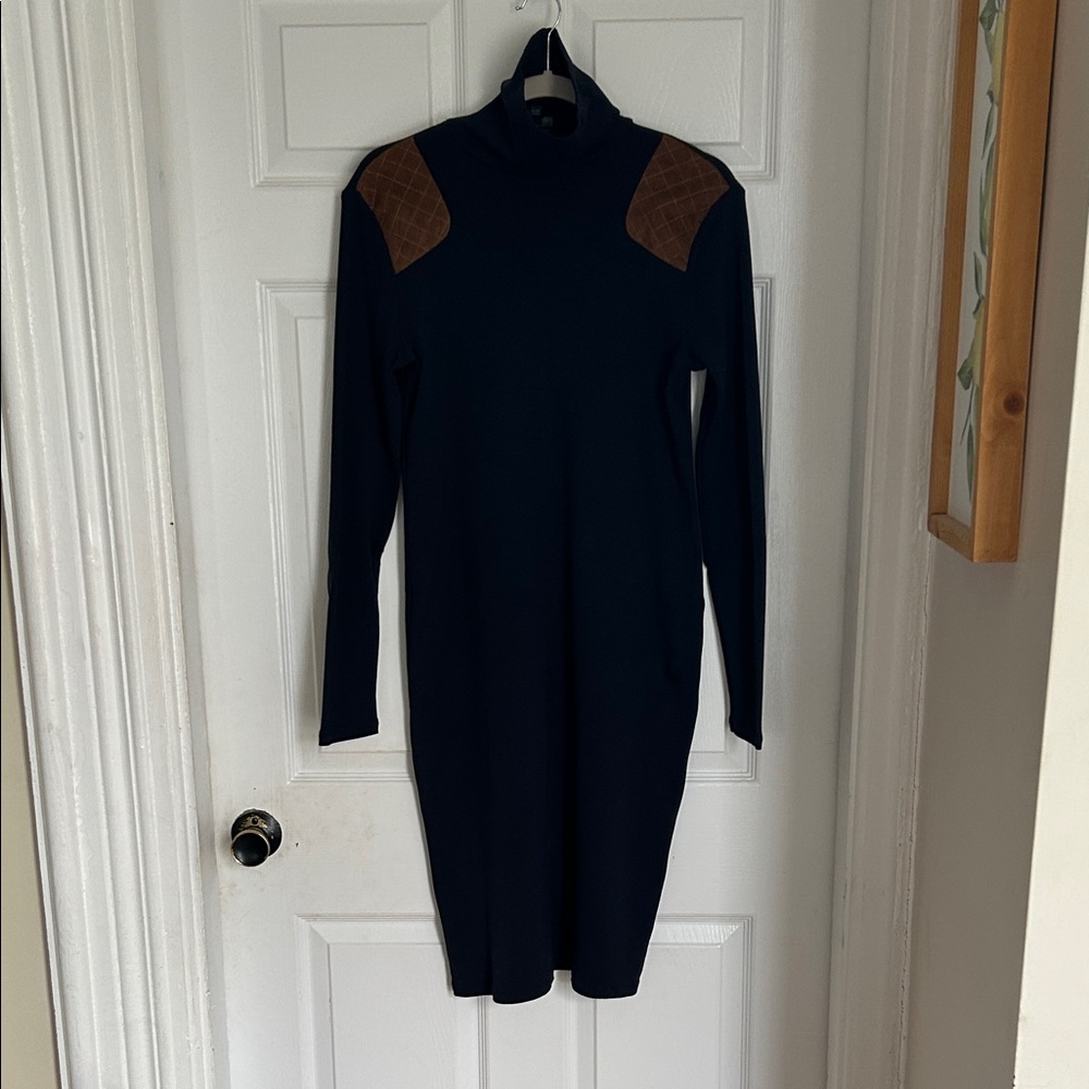 Polo Ralph Lauren Navy Dress with Brown Shoulder Accents